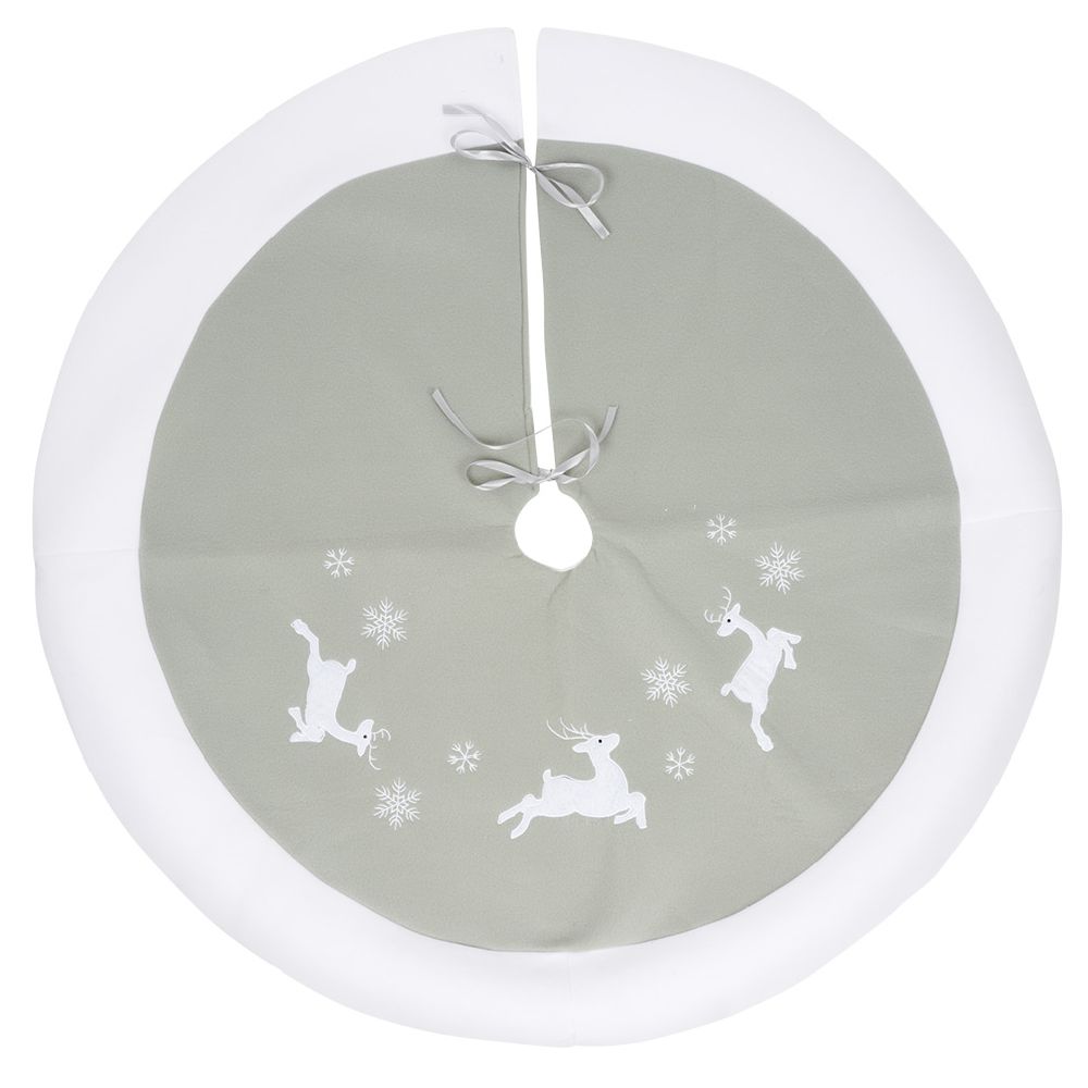 Gray reindeer and snowflake fir tree tower