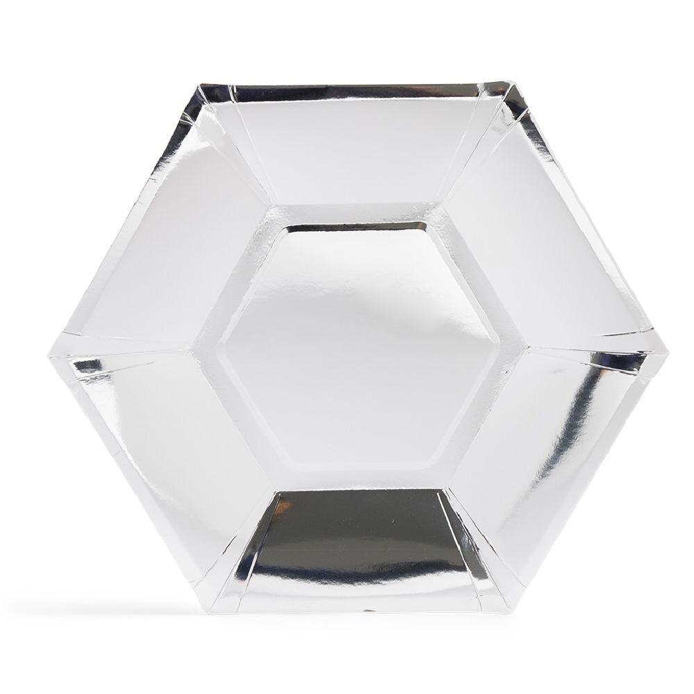 Hexagonal silver metallic cardboard tray Ø26cm x10