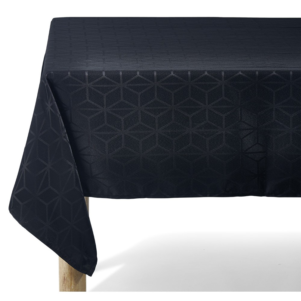 Black jacquard tablecloth with geometric pattern L 350 cm