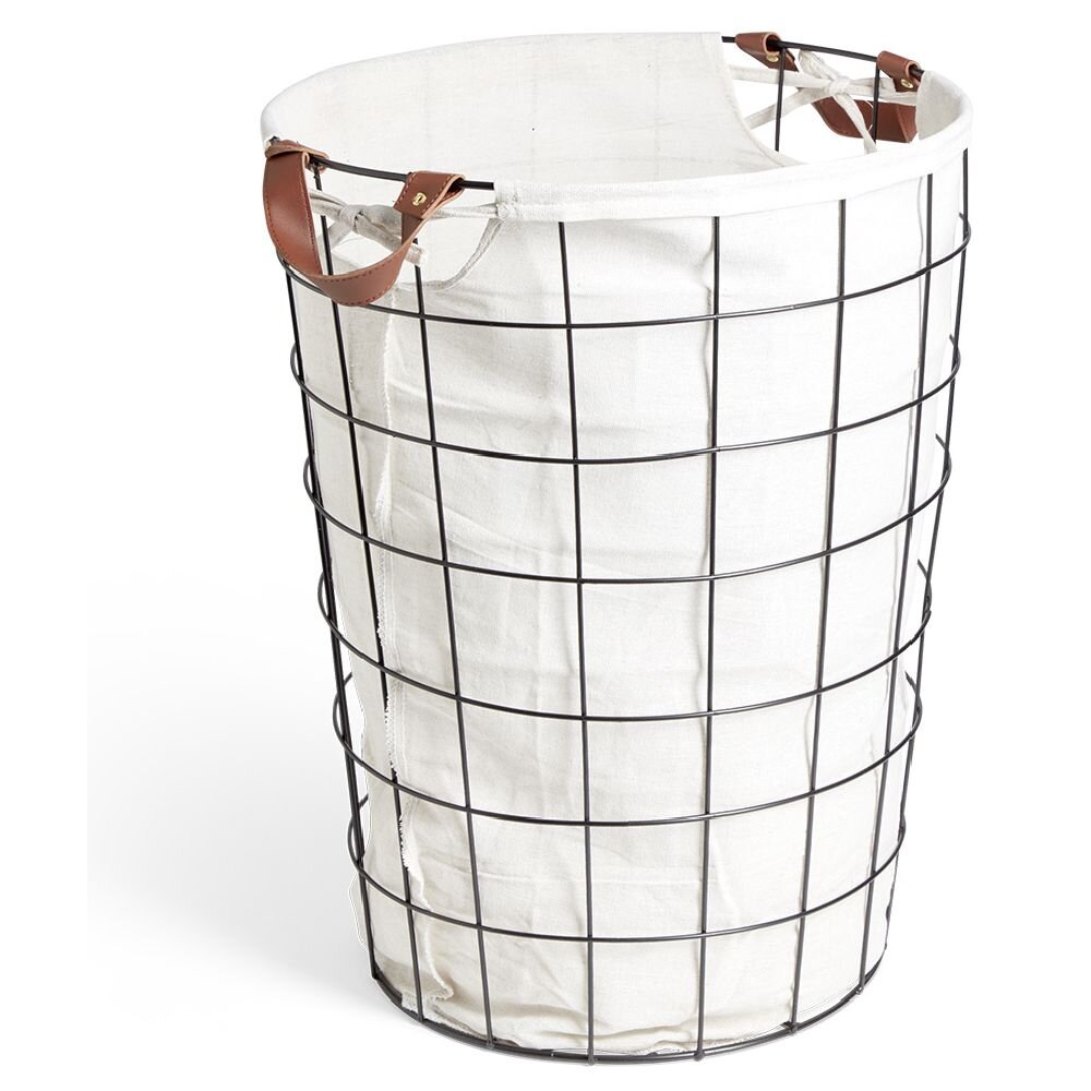 48L black metal and white fabric laundry basket