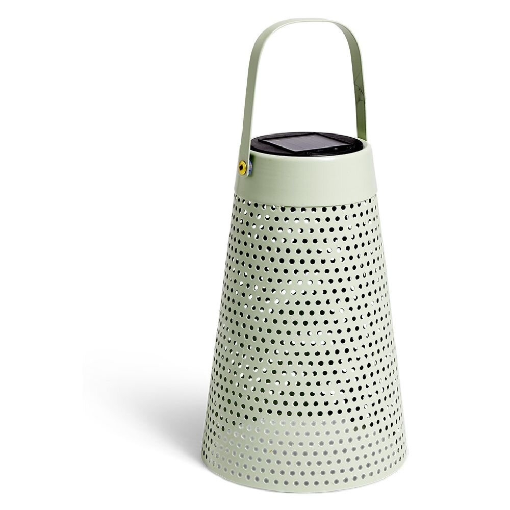 Faro solar nomad lamp, green perforated metal, Ø12.8xH20cm