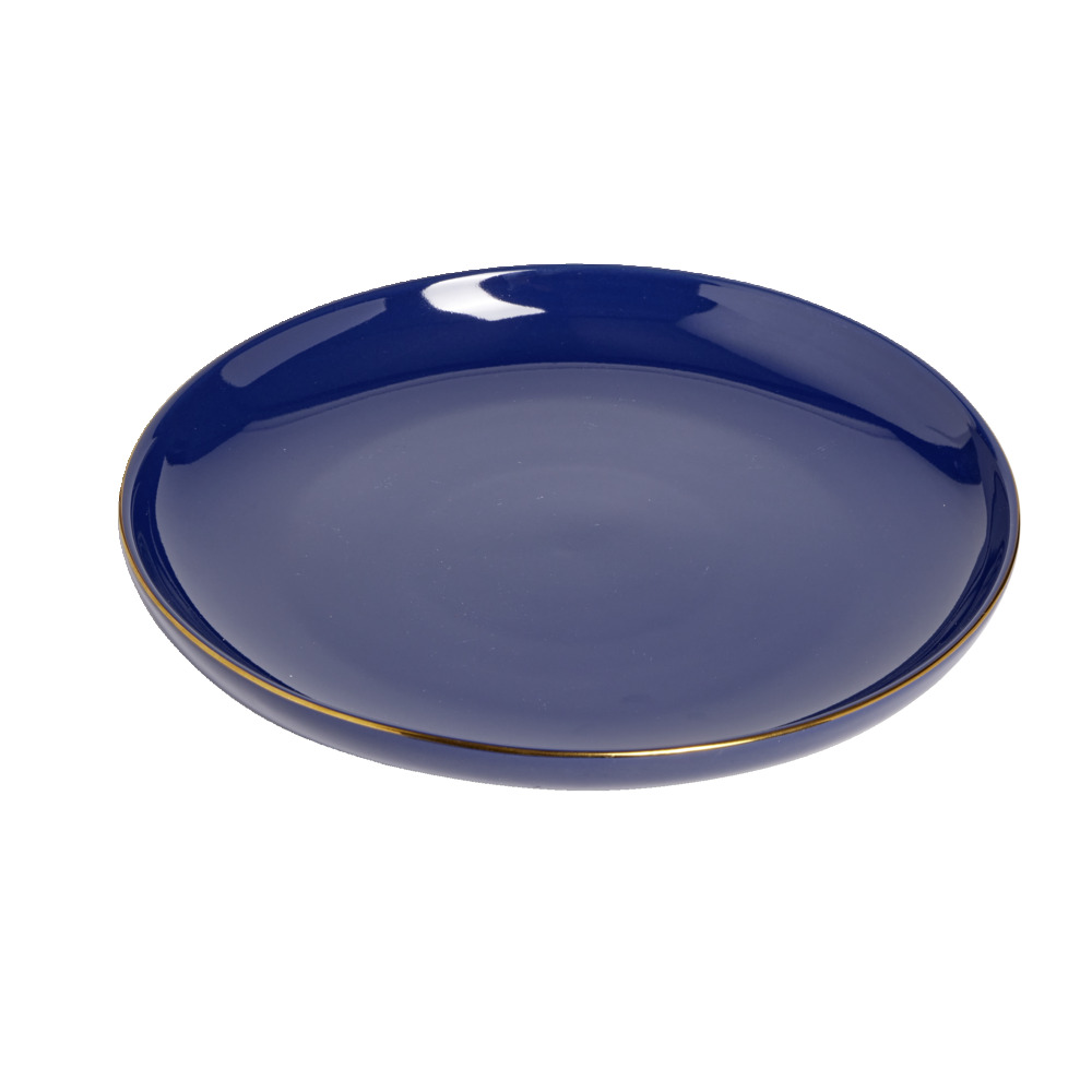 Blue flat plate with gold border Ø27cm