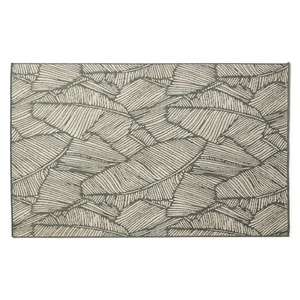 Green and beige tropical foliage pattern garden rug 160x230cm