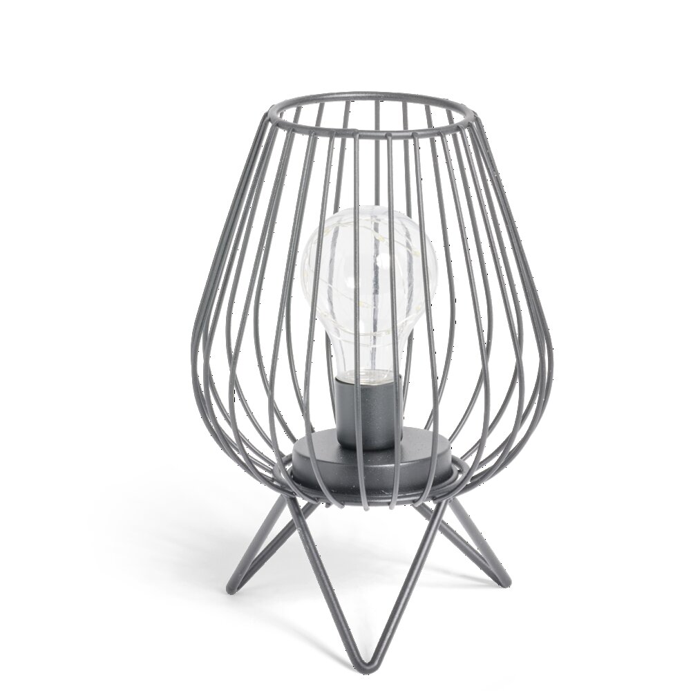 Black metal openwork LED lantern on feet Ø15xH22cm