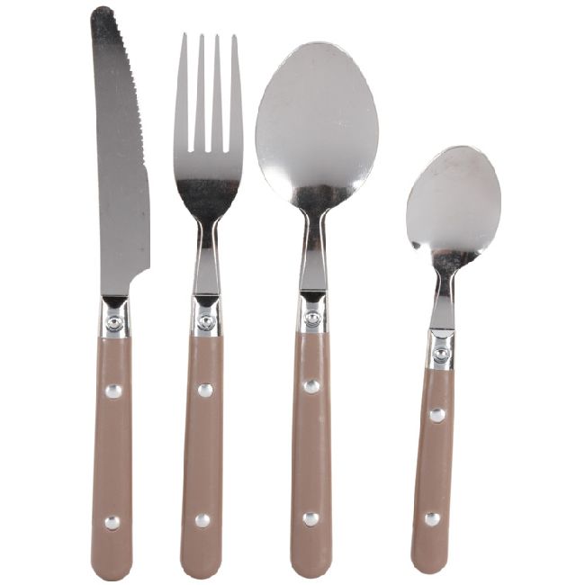 16-piece stainless steel cutlery set with taupe plastic handle