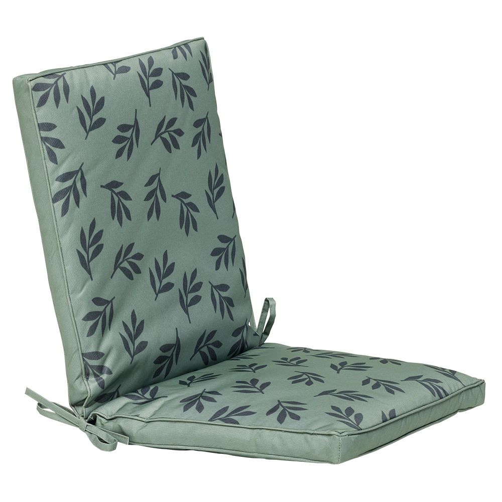 Garden armchair cushion with green and black foliage pattern 92x42x4cm thick