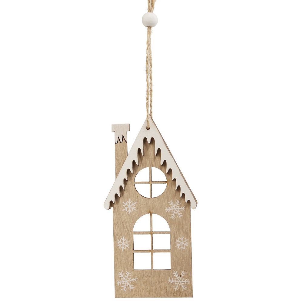 Hanging wooden chalet Christmas decoration H.11.5 cm