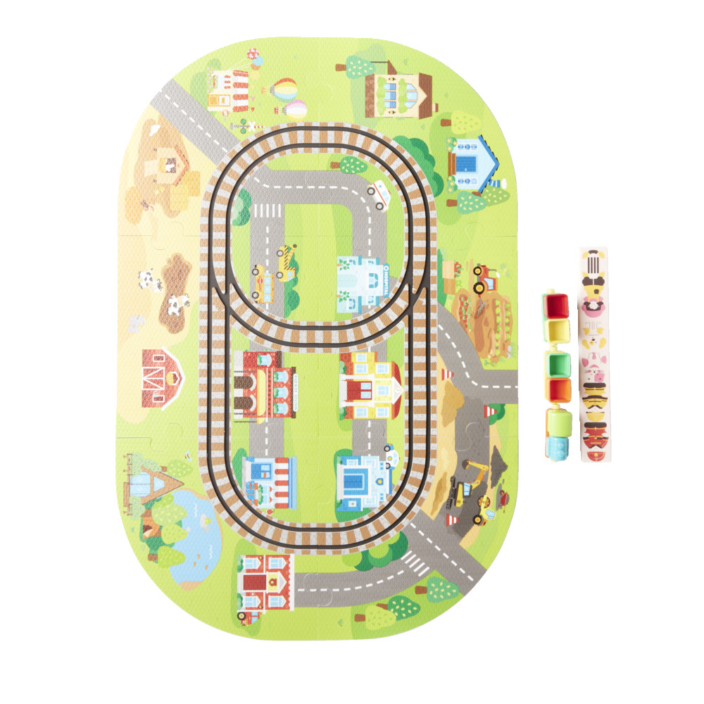 Children's puzzle mat with 21-piece trains