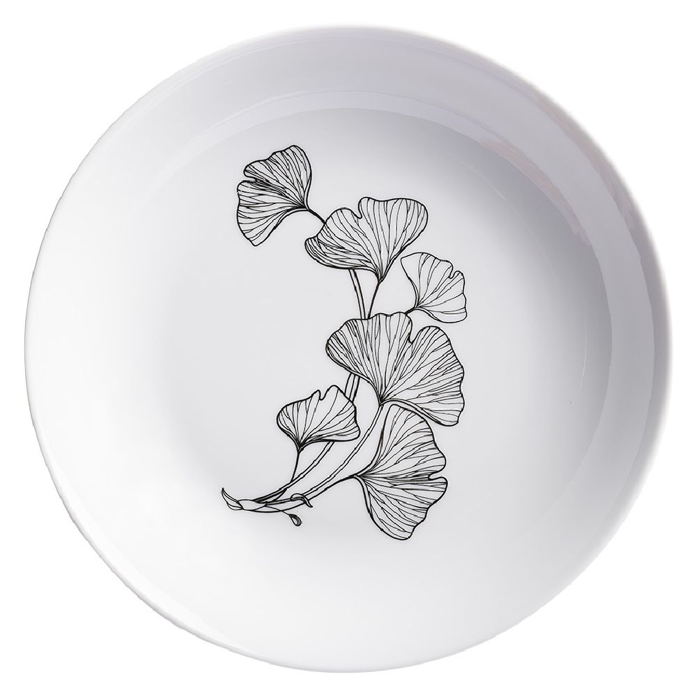 Deep plate with black and white flower decor