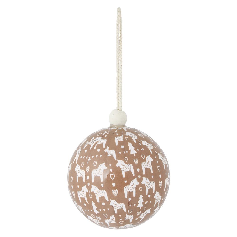 Beige and white village and horse Christmas bauble Ø8cm - 3 models