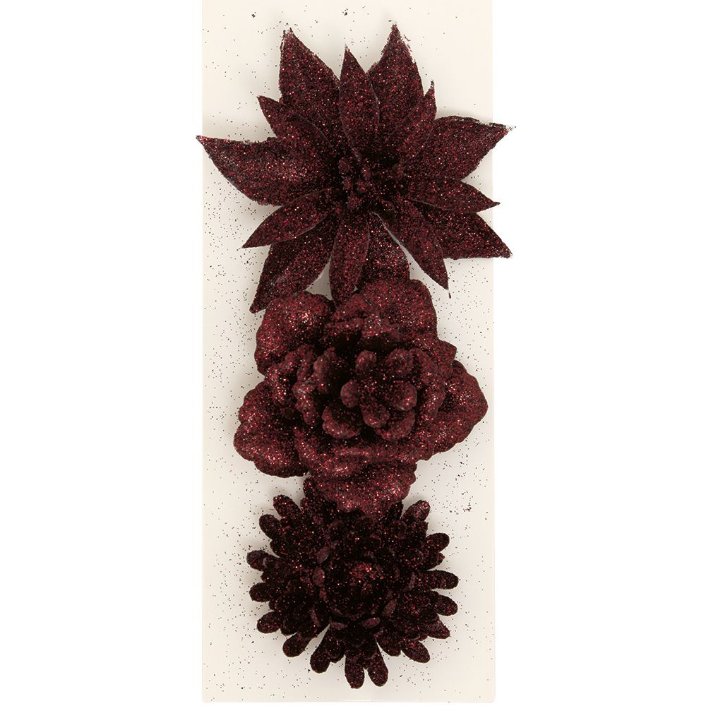 Red glitter hanging flower Christmas x3