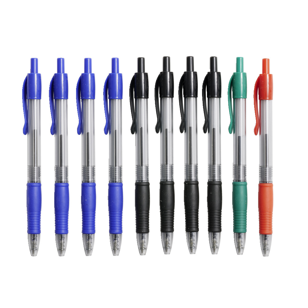 Retractable ballpoint pen black red blue green x10