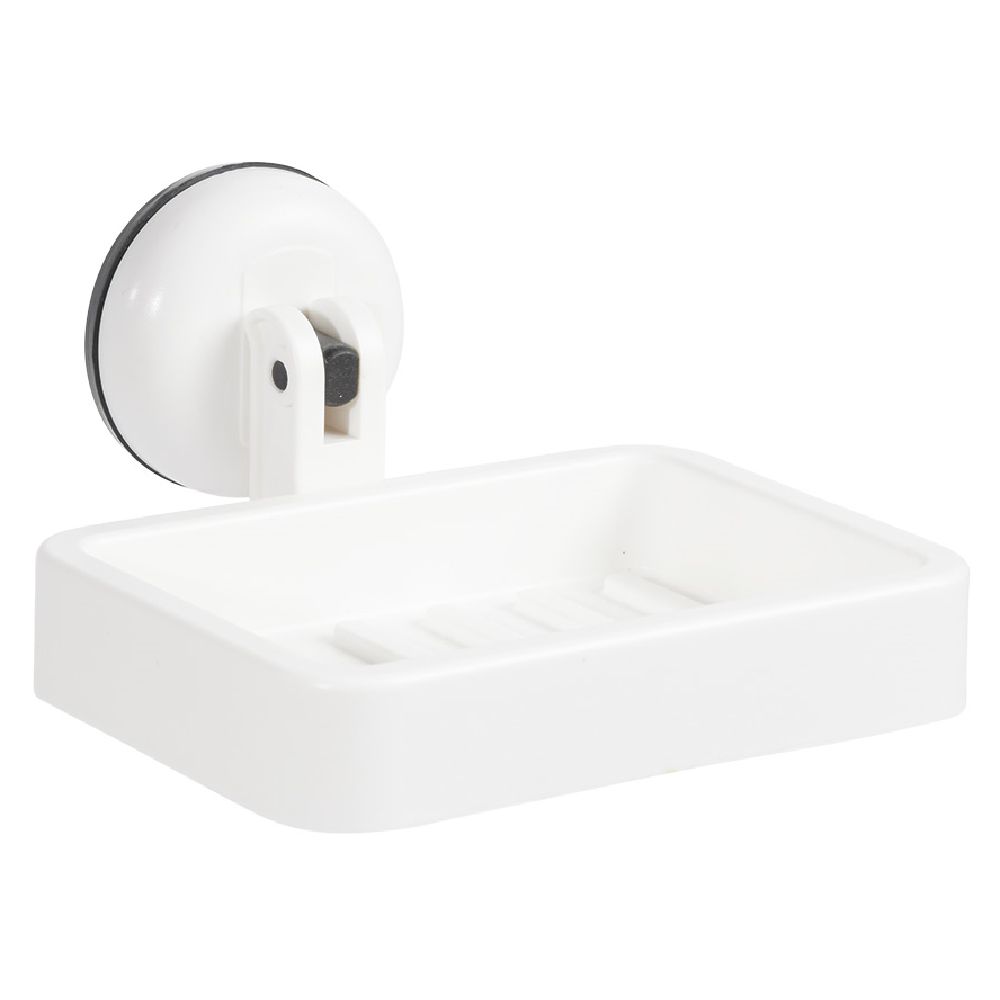White soap dish with suction cup attachment