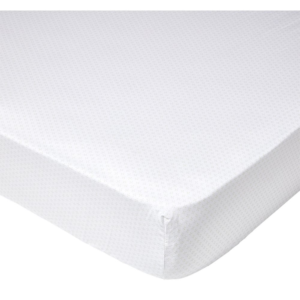 Beige and white printed fitted sheet for 1 person 90x190cm