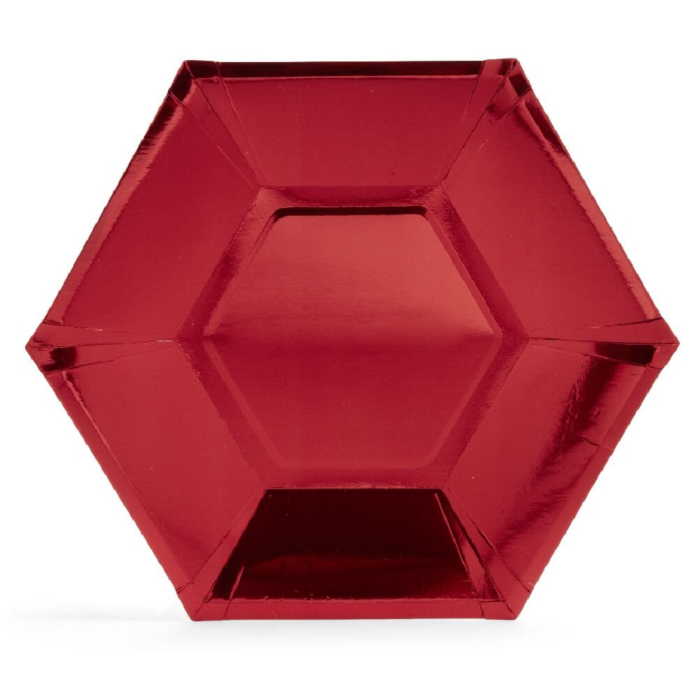 Metallic red cardboard hexagonal tray Ø26cm x10