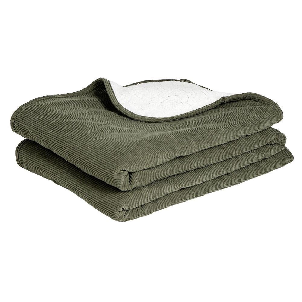 Green sherpa and ribbed blanket 130x160cm