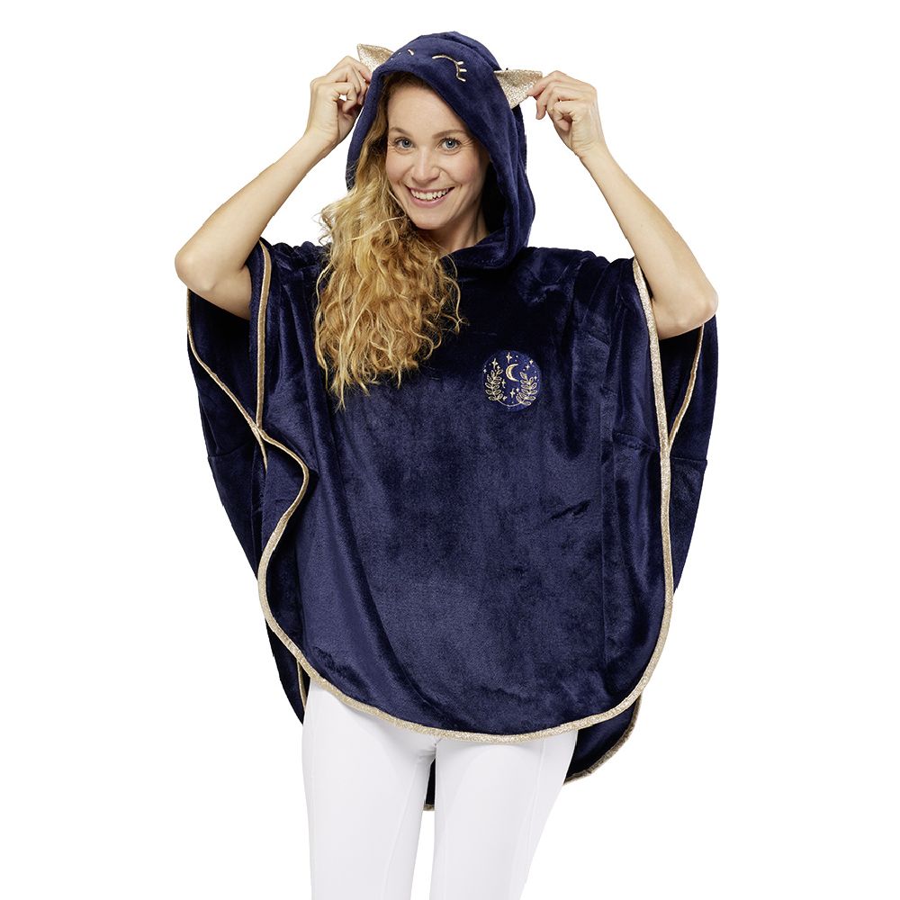 Blue and gold cat design poncho Size L