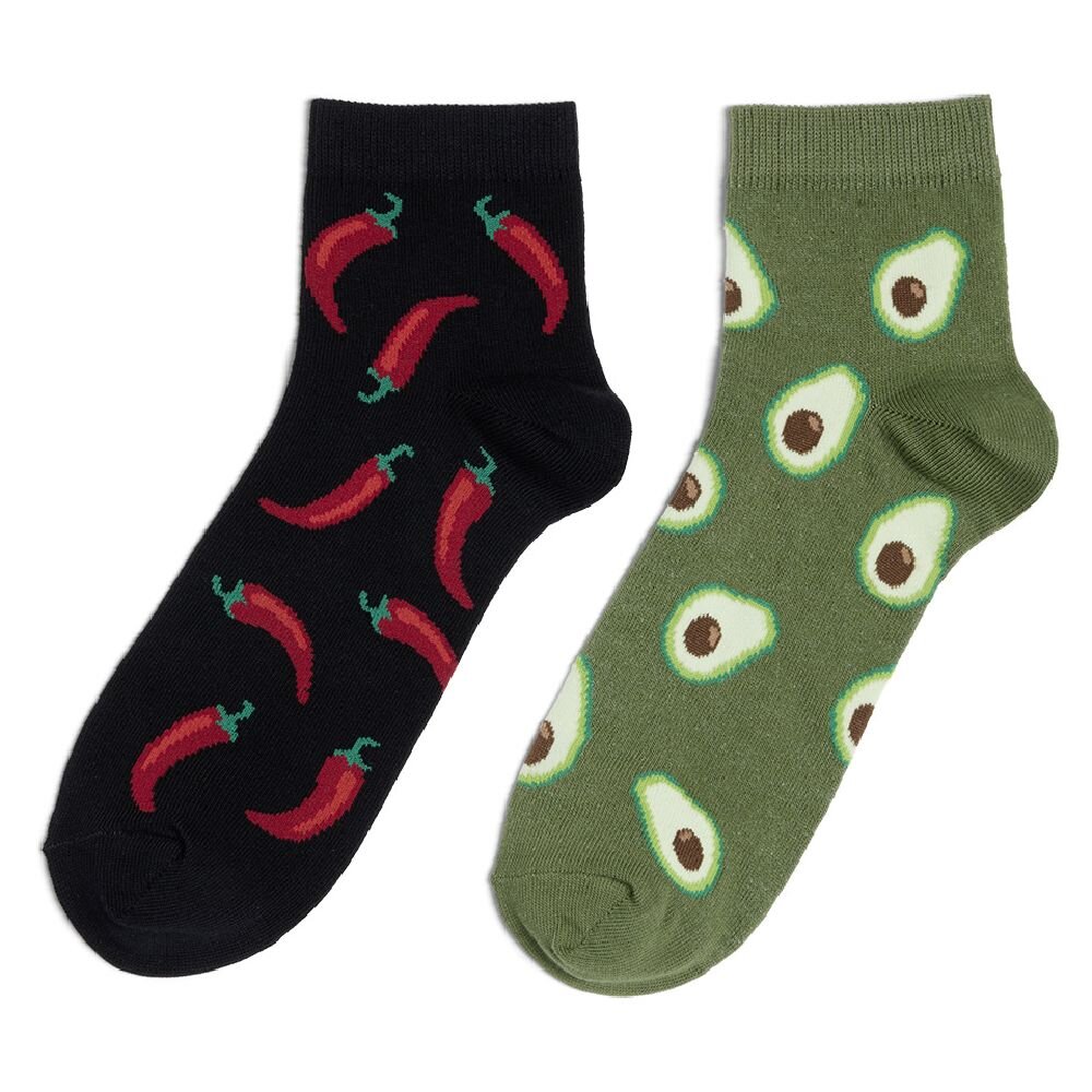 Mismatched low-cut socks with chili/avocado pattern - Size 41/45