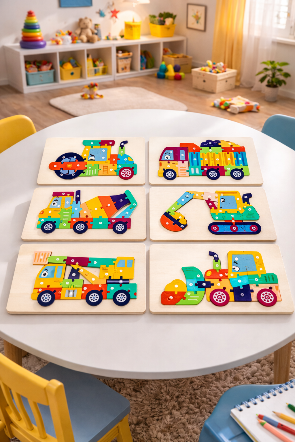 Lodër edukative nga druri në formë puzzle, dizajn kamion